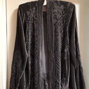 Johnny Was Silver Grey Velvet Embroidered Jacket M